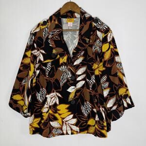 Ruby Rd Jacket Womens 16W Black Brown Yellow Leaf Autumn Button Front Coat Art